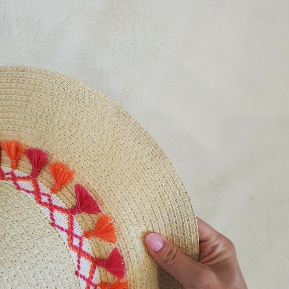 Target Sun Hat Beach Hat Straw Wide Brim Tassles - Picture 3 of 8